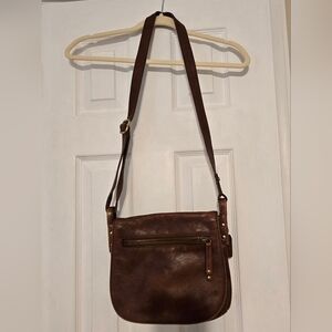 Fossil Rich Brown Leather Messenger Bag